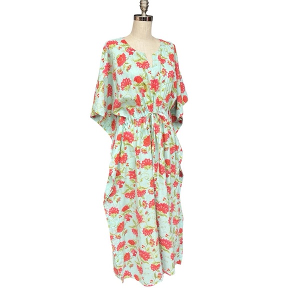 Mahogany Dresses & Skirts - Mahogany Mint Floral Kaftan Maxi Dress One Size